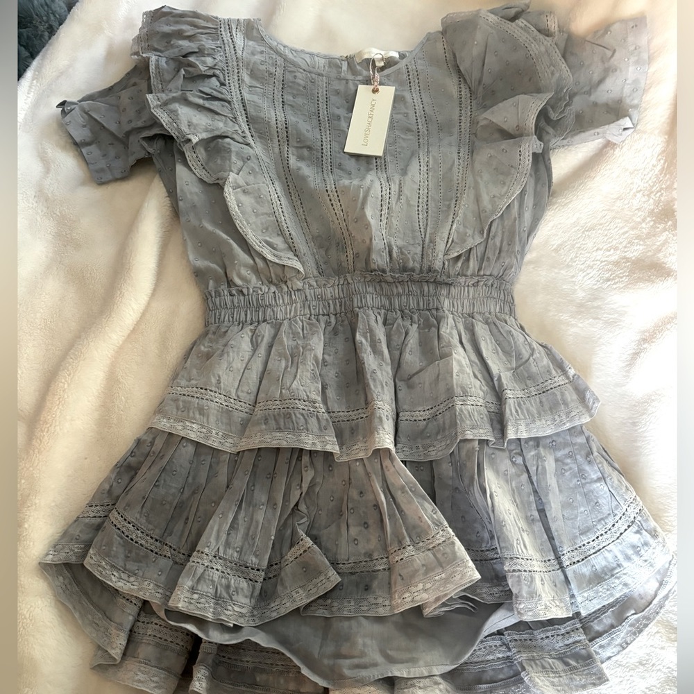 Loveshack Fancy NWT Natasha mini dress size P in washed denim color